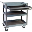 Geiger Heavy Duty Parts Trolley 3 Shelves, side container and drawer.